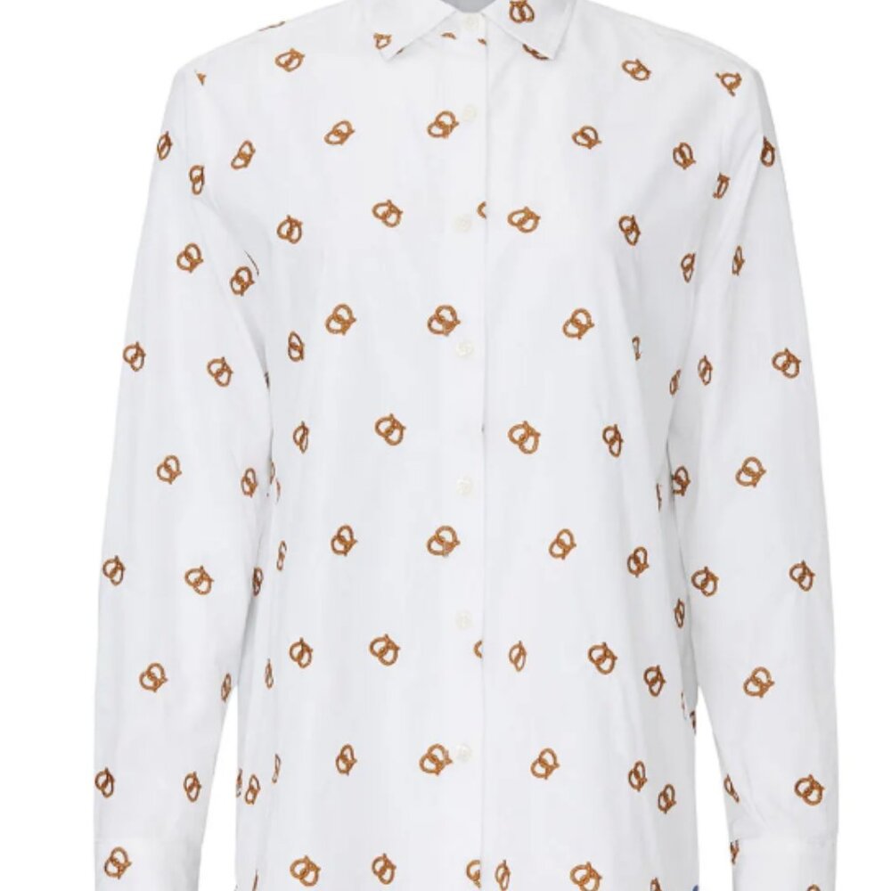 KULE White Cotton Pretzel Embroidered Shirt Large